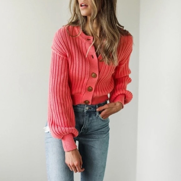 💗NWT Free People All Yours Cardigan in Bubblegum - Picture 8 of 14